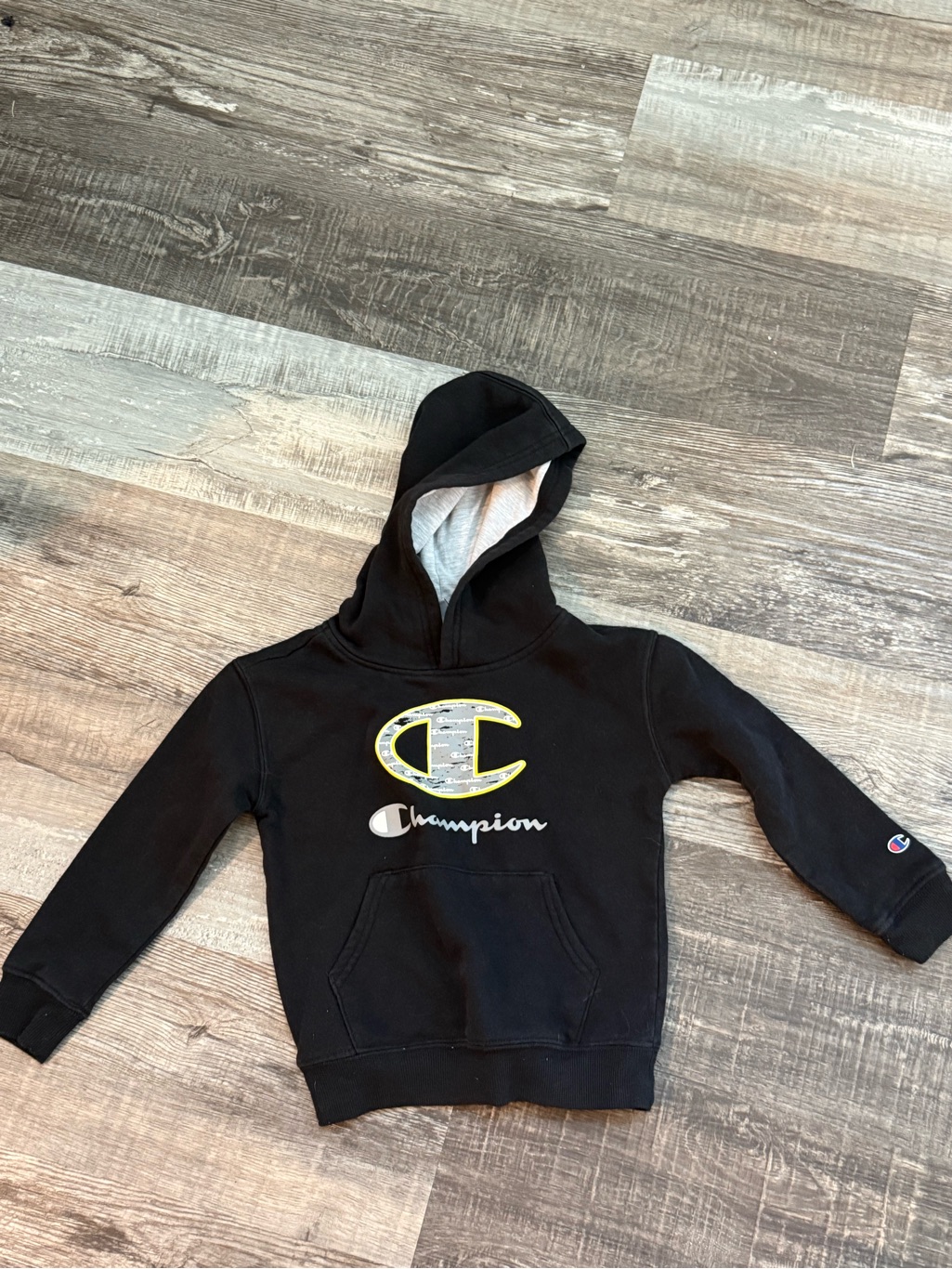 Champion Black Pullover Hoodie With Yellow-Accent Logo